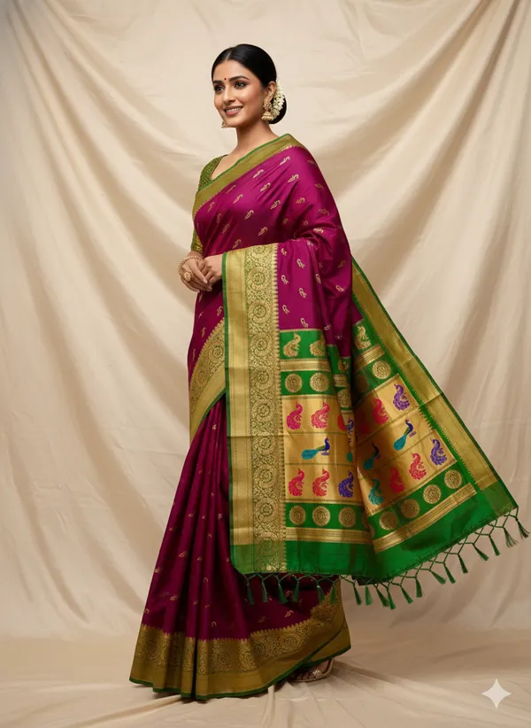 Rani_Magenta_Soft_Silk_Aryahi_Kadiyal_Paithani_Saree_For_Women